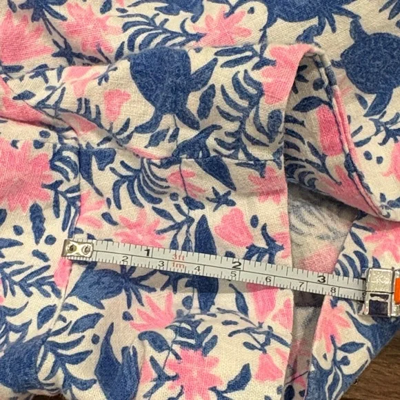 Vineyard Vines Tropical Turtle & Flamingo Print Linen Blend Shorts XS Blue Pink - Picture 9 of 11
